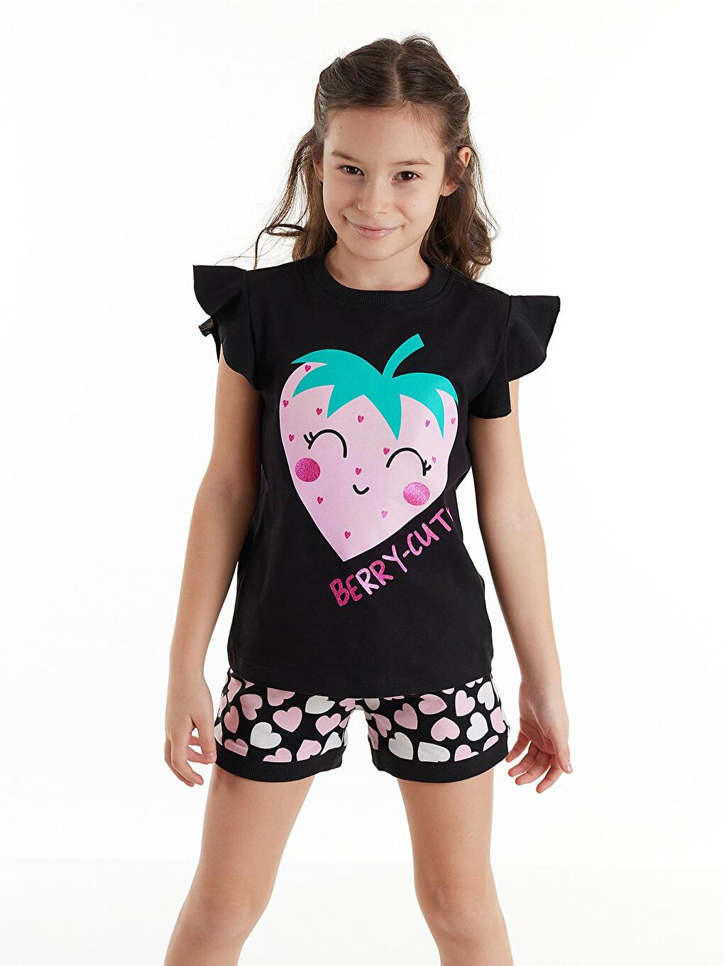 Denokids Karışık Berry Cute Kız Çocuk T-shirt Şort Takım