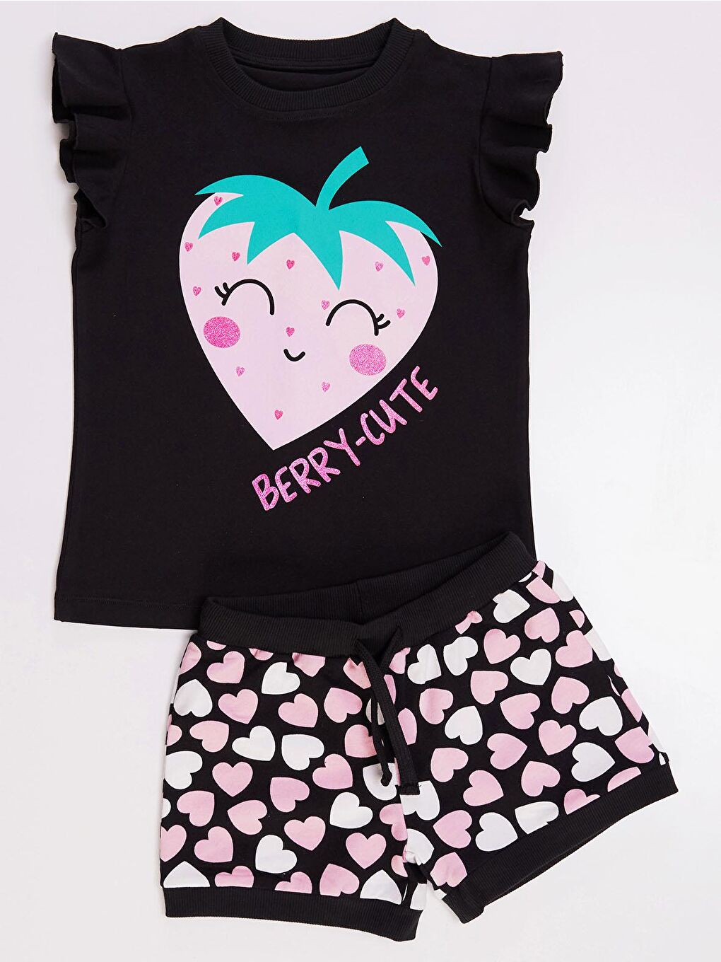 Denokids Karışık Berry Cute Kız Çocuk T-shirt Şort Takım - 2