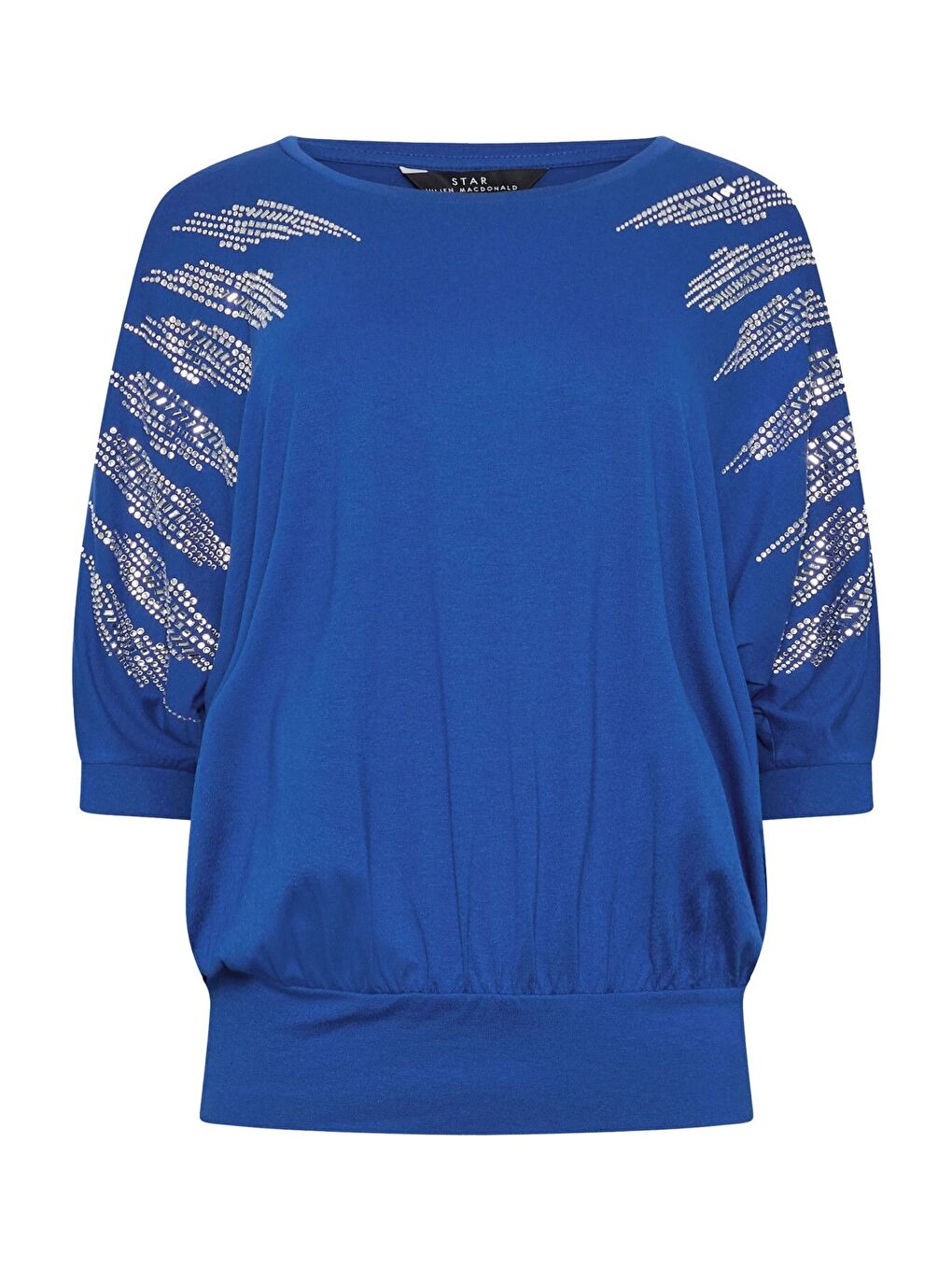 Mavi Bisiklet Yaka Yarım Kollu Taş İşlemeli Beli Lastikli Bluz 110694-4