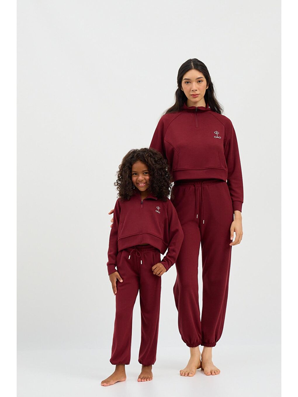 Çocuk Basic Fluffy Lastikli Paça Eşofman Altı Bordo-1