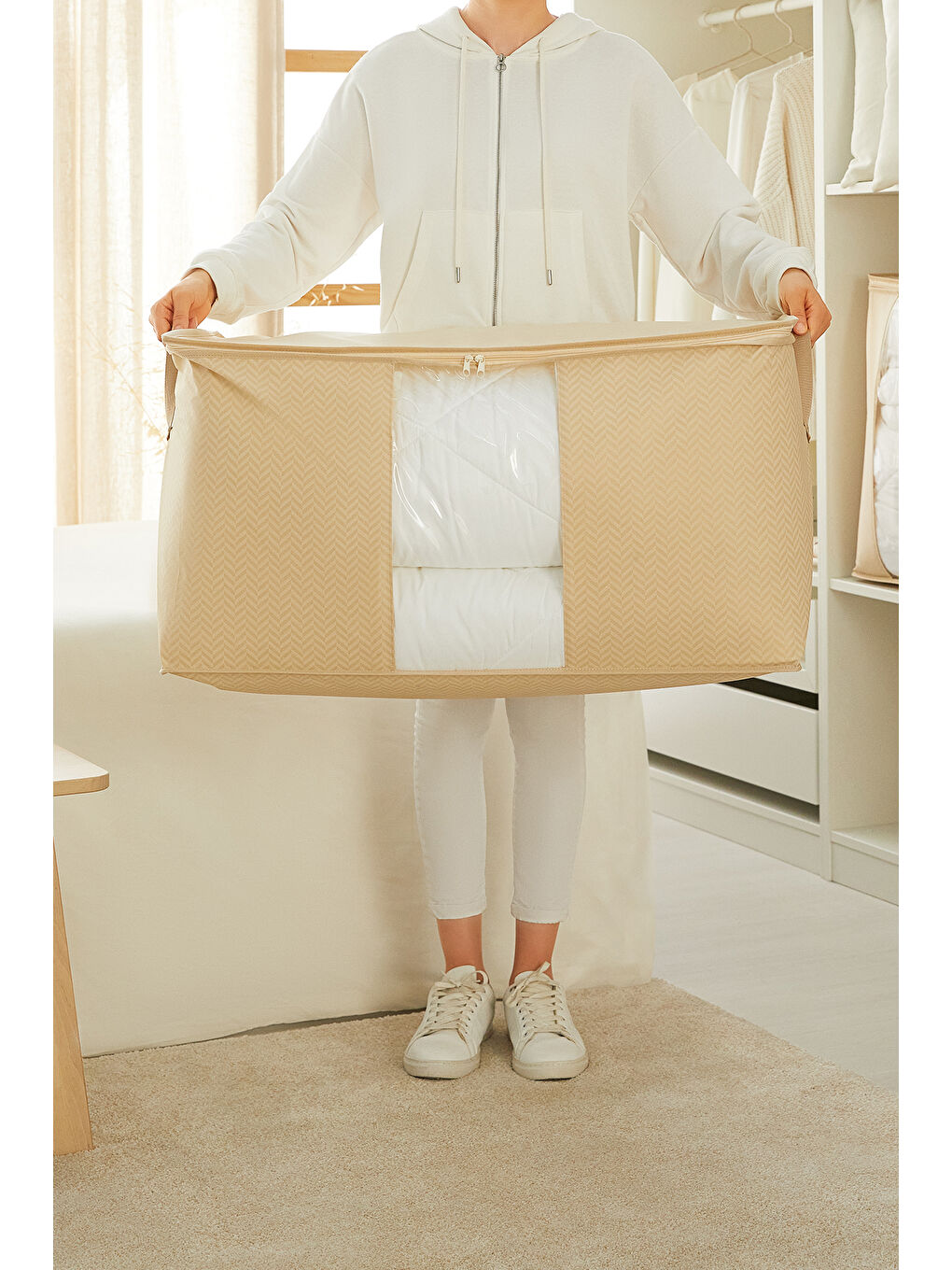 Mega Boy Pvc Pencereli Bej Balıksırtı Hurç 75 x 40 x 40 cm-1