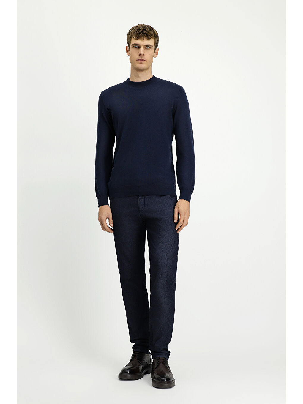 Lacivert Bato Yaka Regular Fit Pamuklu Kaşmirli Triko Kazak-1