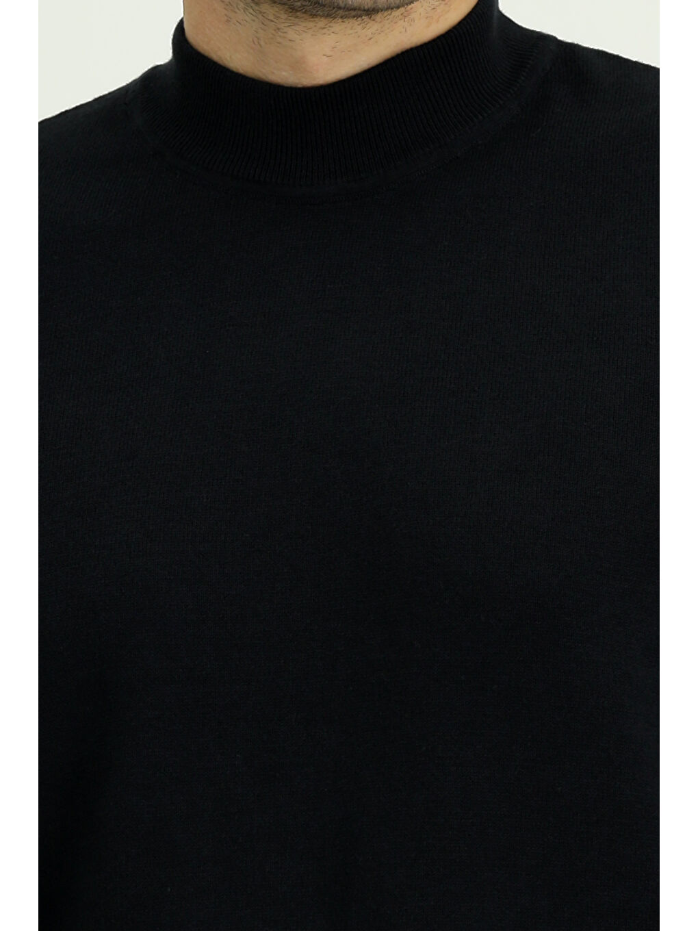 Siyah Bato Yaka Regular Fit Pamuklu Kaşmirli Triko Kazak-4
