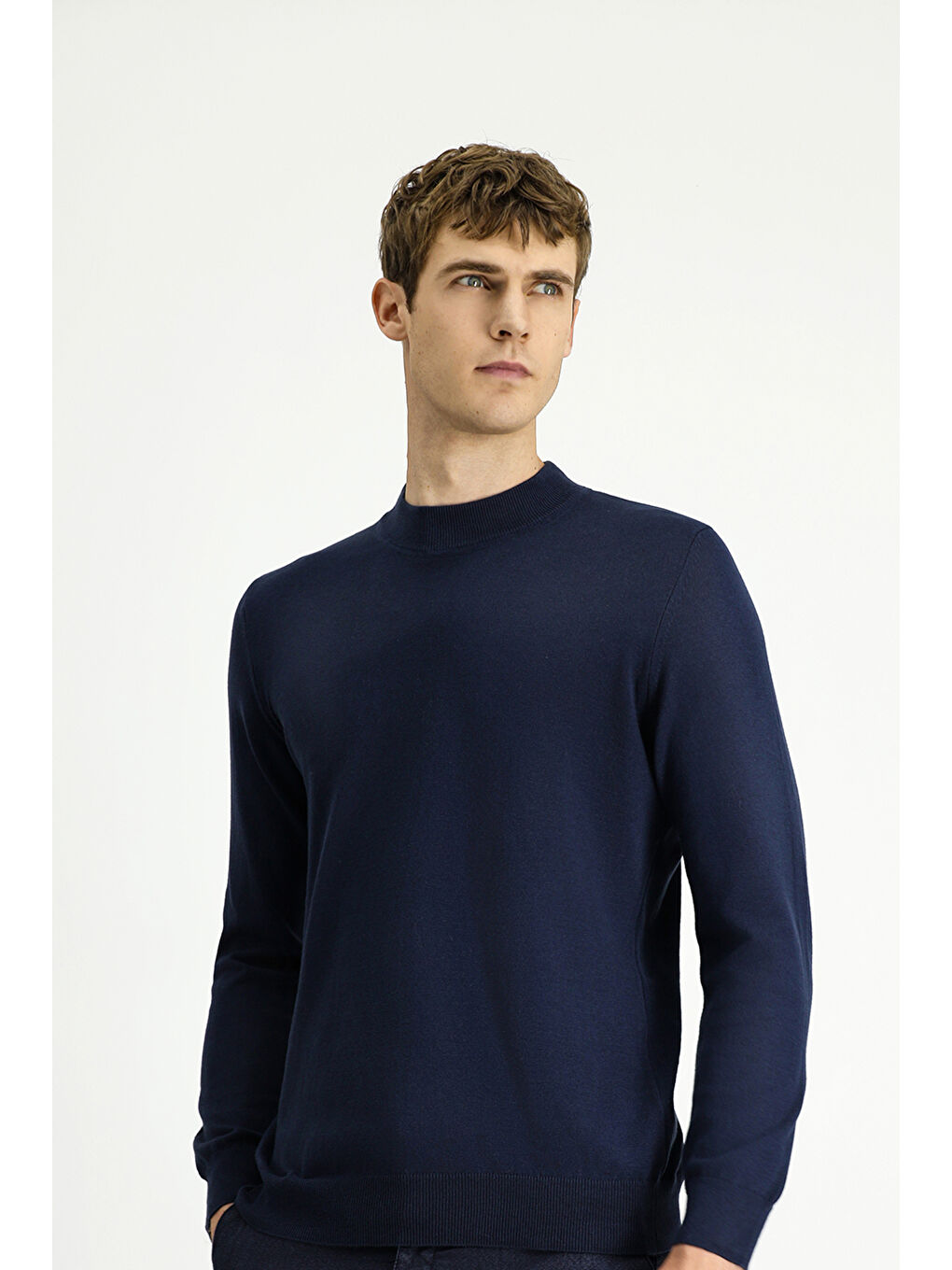 Lacivert Bato Yaka Regular Fit Pamuklu Kaşmirli Triko Kazak-3