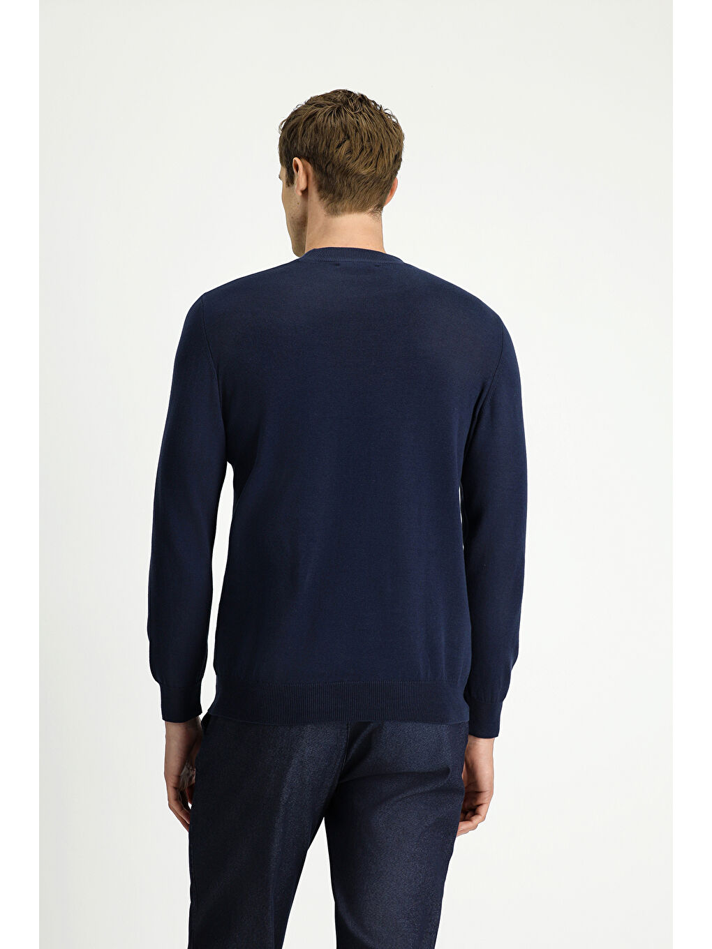 Lacivert Bato Yaka Regular Fit Pamuklu Kaşmirli Triko Kazak-4