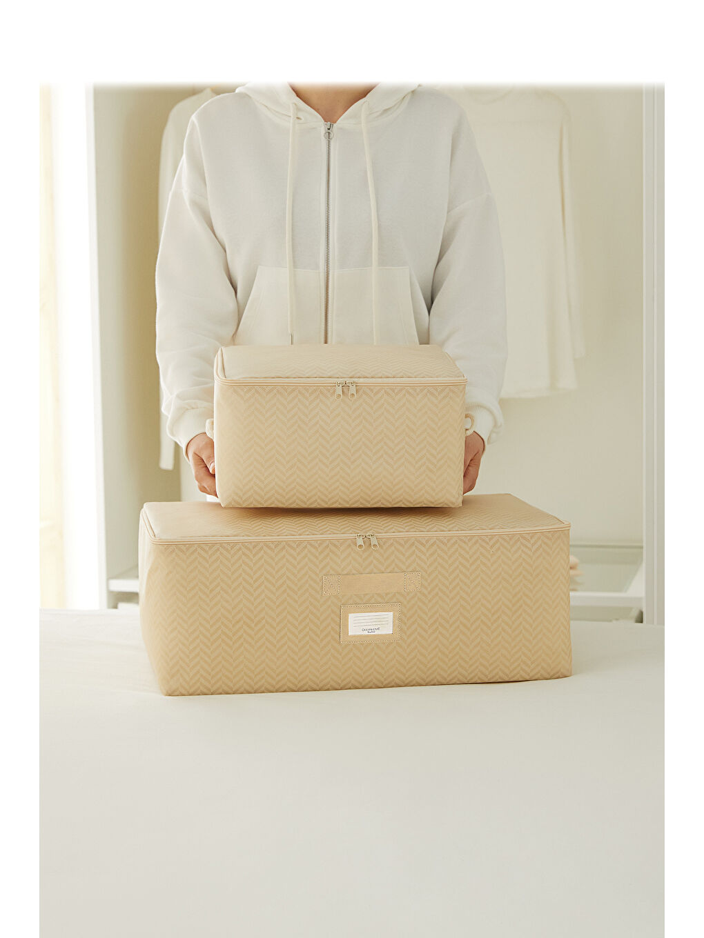 4'lü Bej Balıksırtı Hurç Set-1