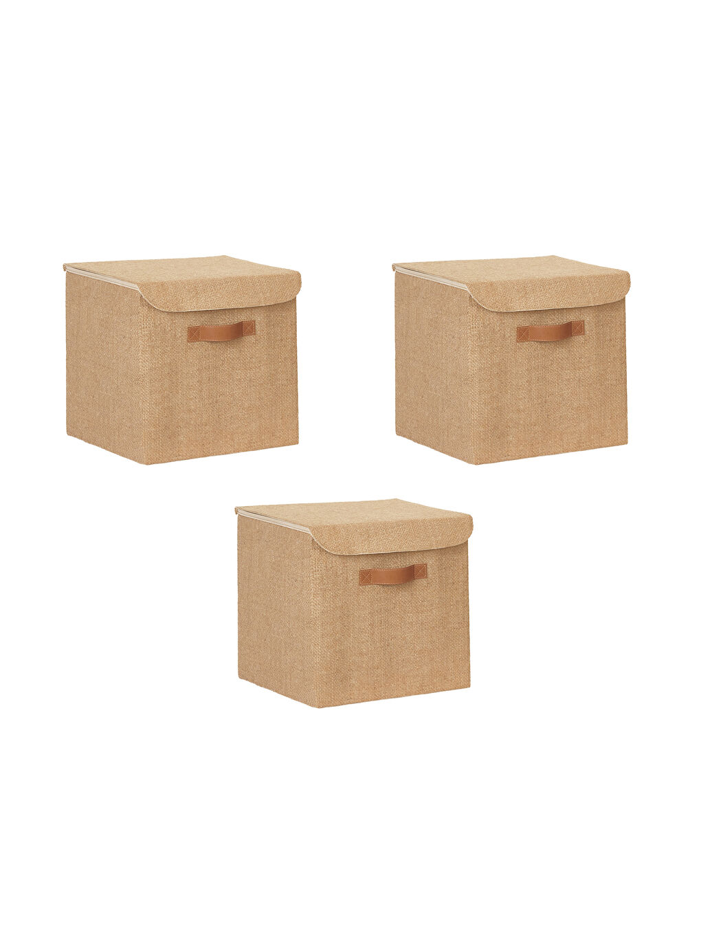 Bej 3'lü Jüt Kapaklı Kutu Set 30x30x30 cm-4
