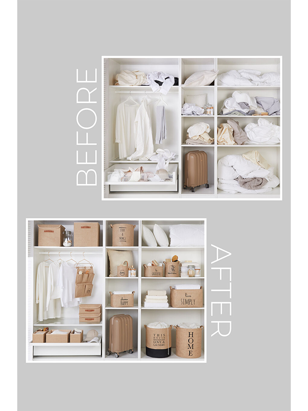 Bej 3'lü Jüt Kapaklı Kutu Set 30x30x30 cm-5