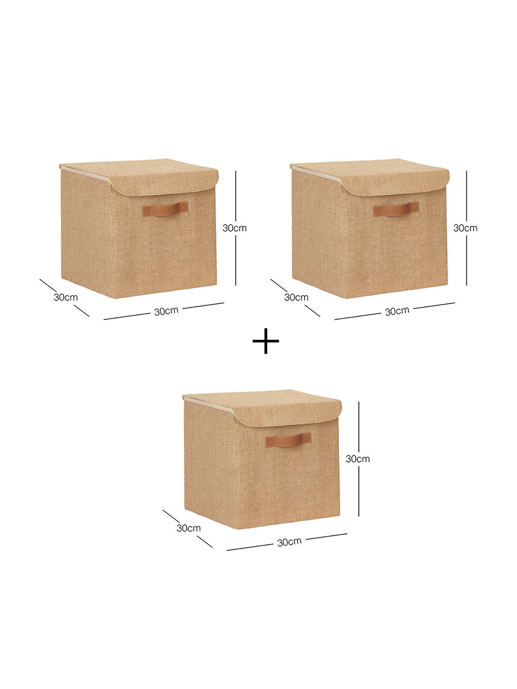 Bej 3'lü Jüt Kapaklı Kutu Set 30x30x30 cm-6