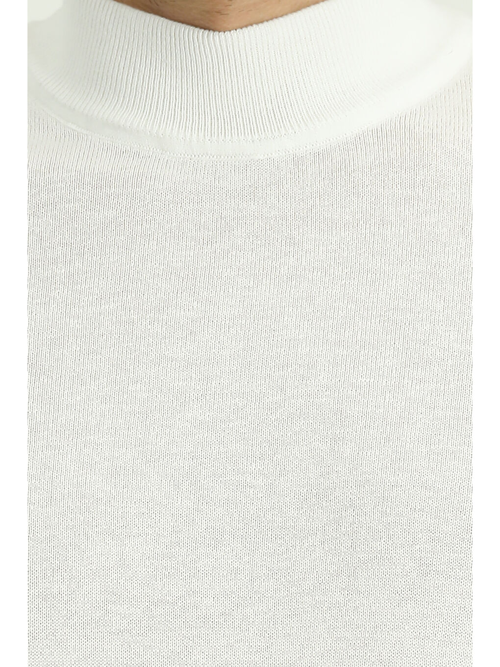 Beyaz Bato Yaka Regular Fit Pamuklu Kaşmirli Triko Kazak-4