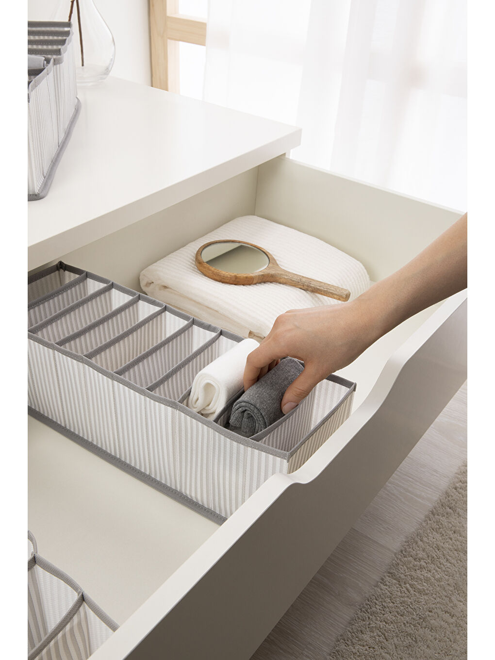 3'lü Gri Çizgili Çekmece İçi Düzenleyici Set-2