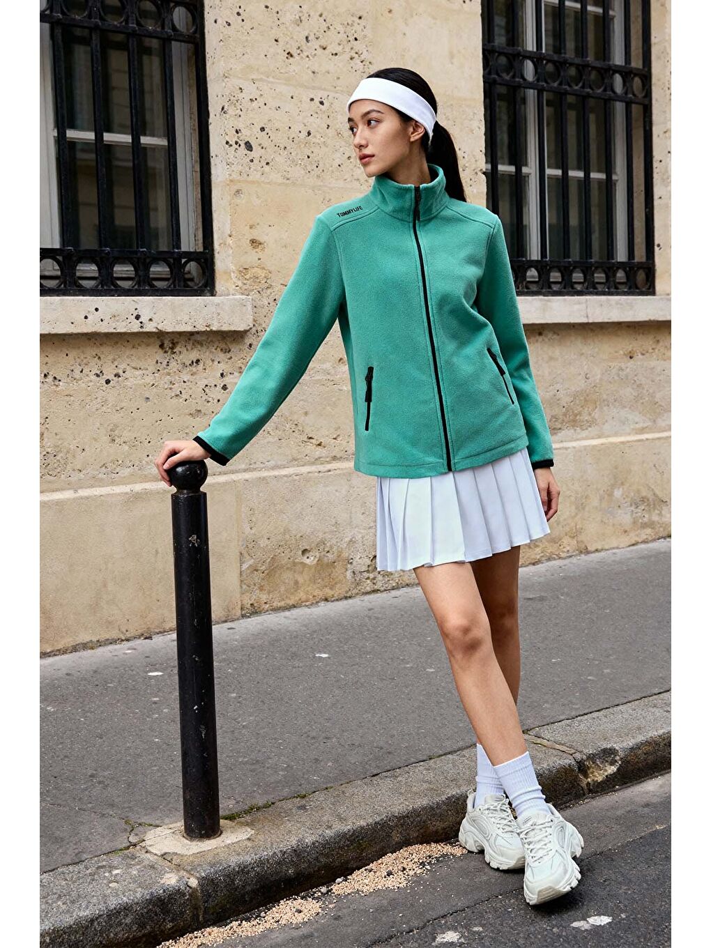 Turkuaz Deniz Yeşili Dik Yaka Fermuarlı Rahat Form Kadın Polar Sweatshirt - 97173
