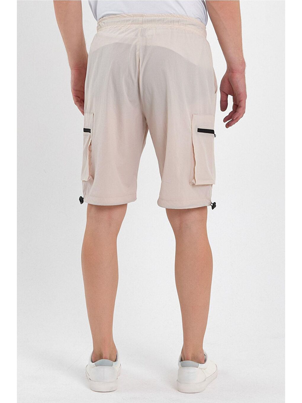 Bej Erkek Spor Şort Outdoor Spor Likra Fermuar Kargo Cepli Şort-5