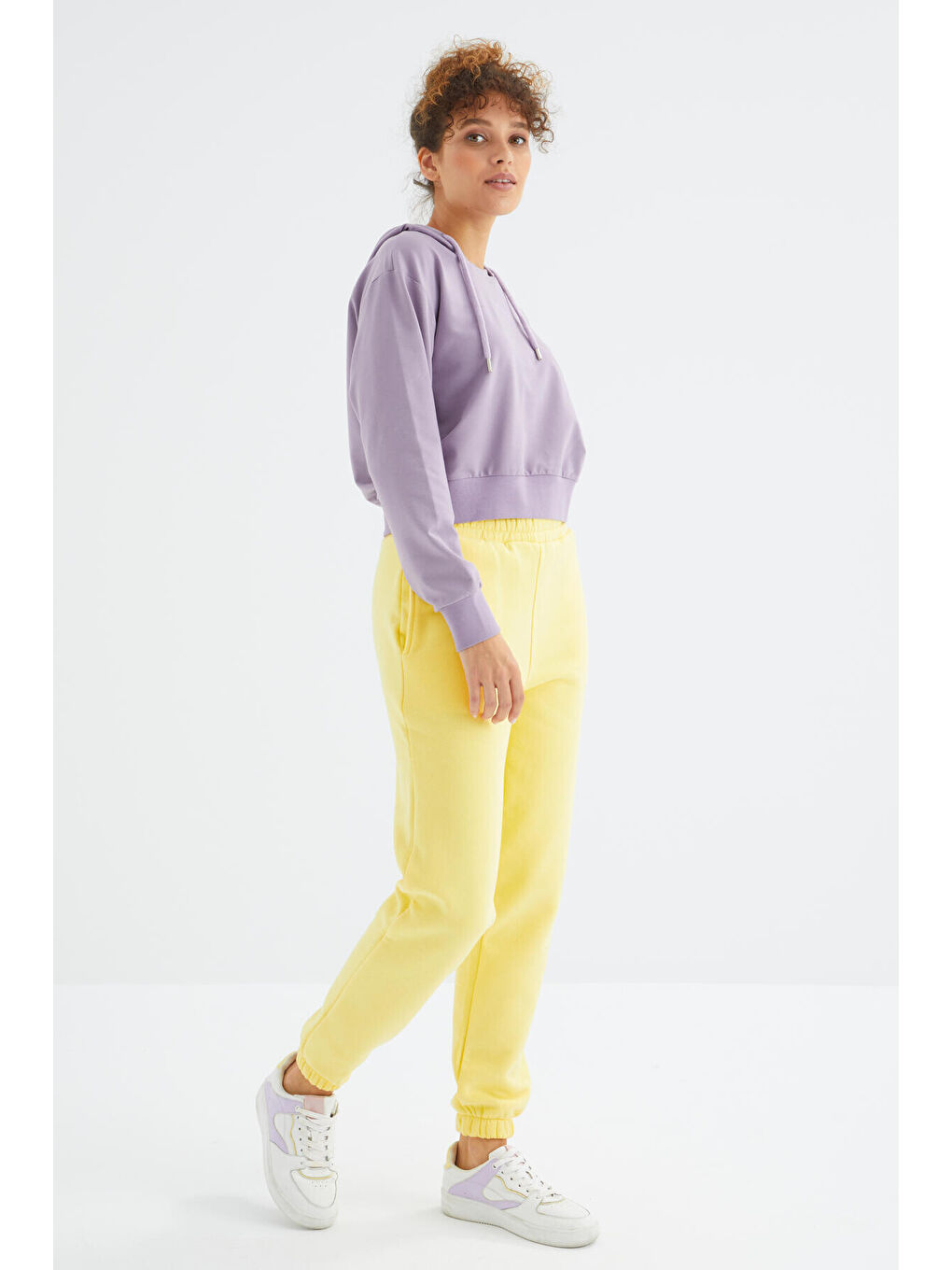 Sarı Limon Yüksek Bel Rahat Form Basic Jogger Kadın Eşofman Alt - 94624