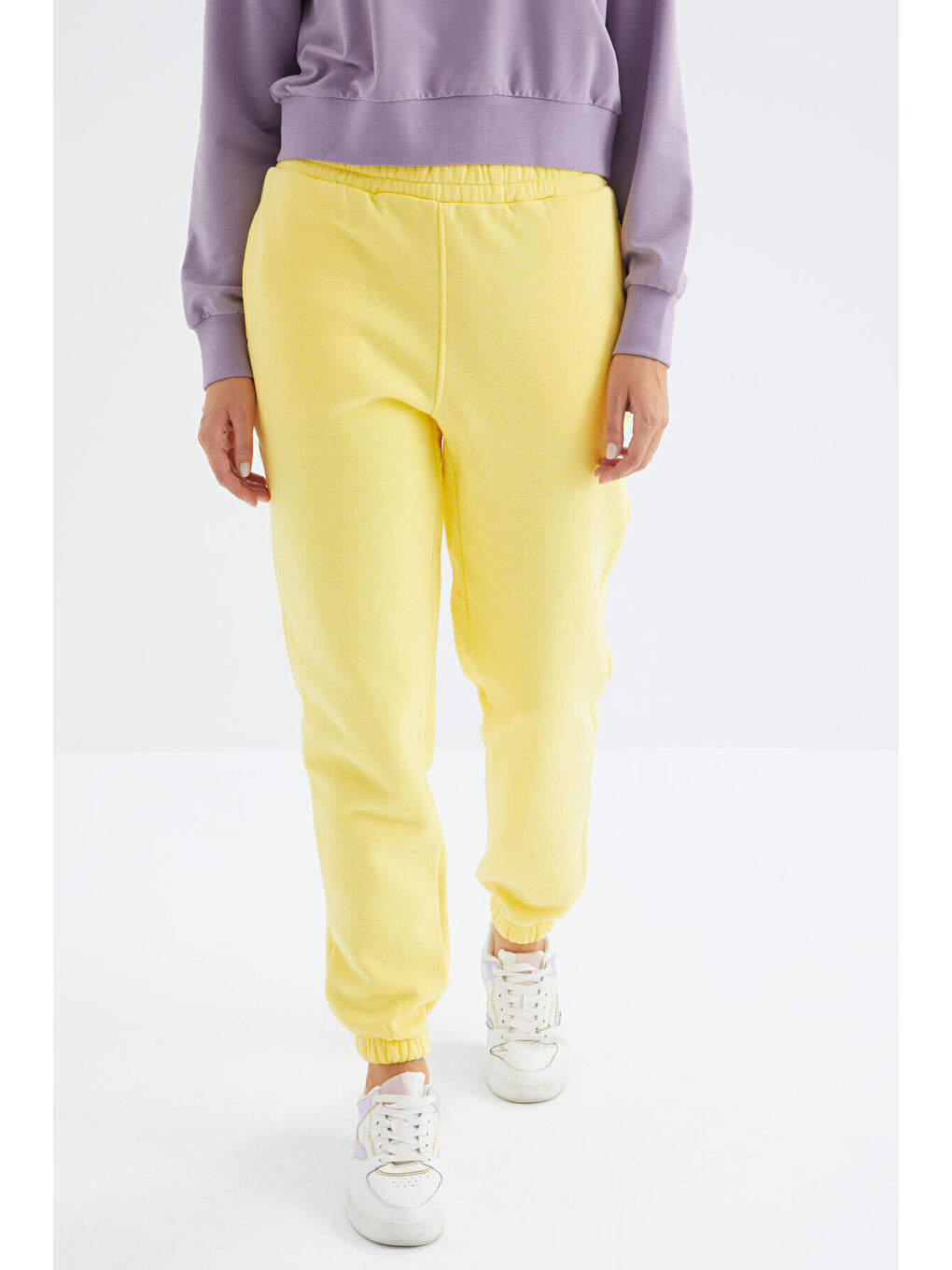 Sarı Limon Yüksek Bel Rahat Form Basic Jogger Kadın Eşofman Alt - 94624-3
