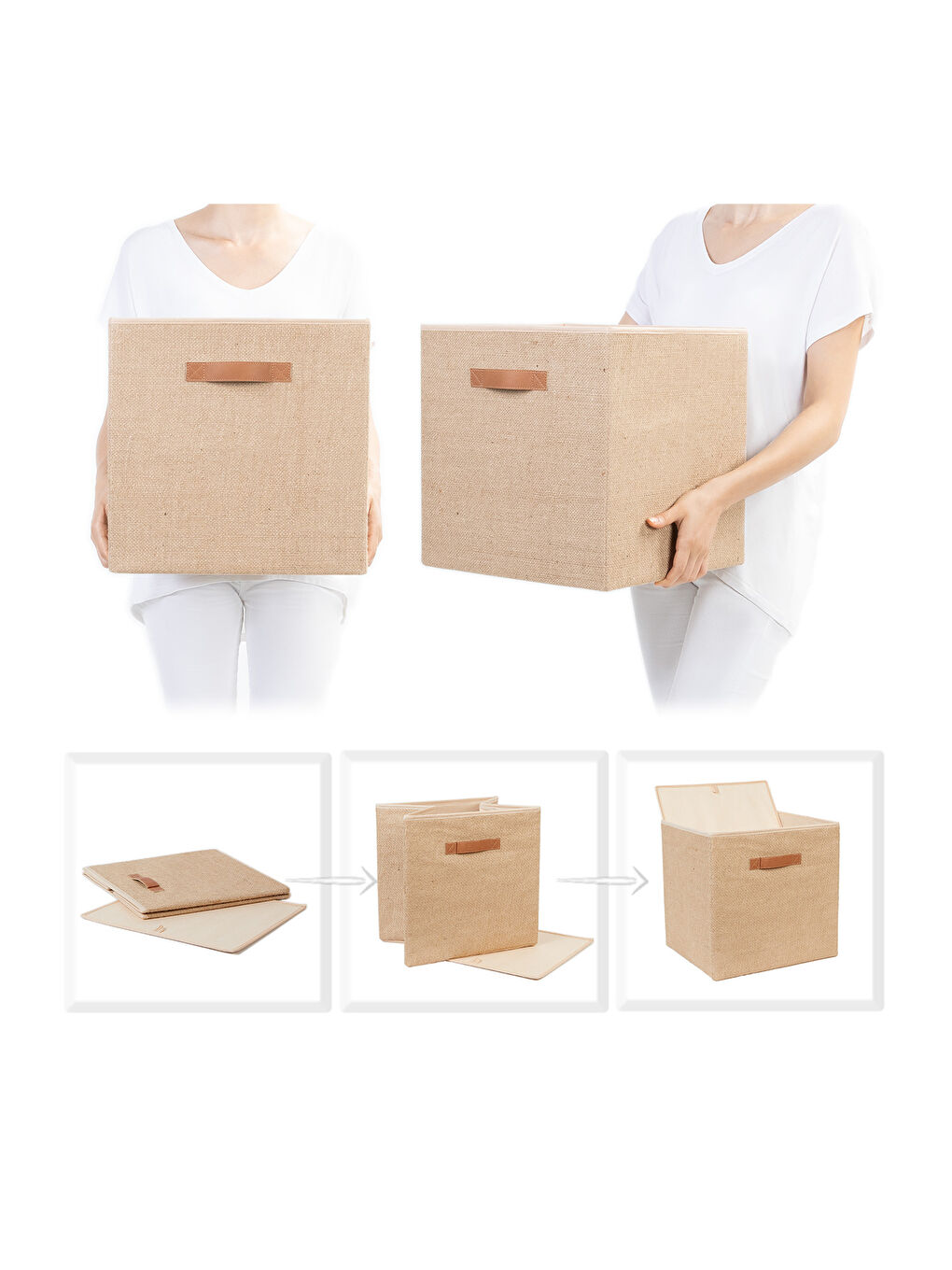 Bej 2'li Jüt Kutu Set 33x30x33 cm-3