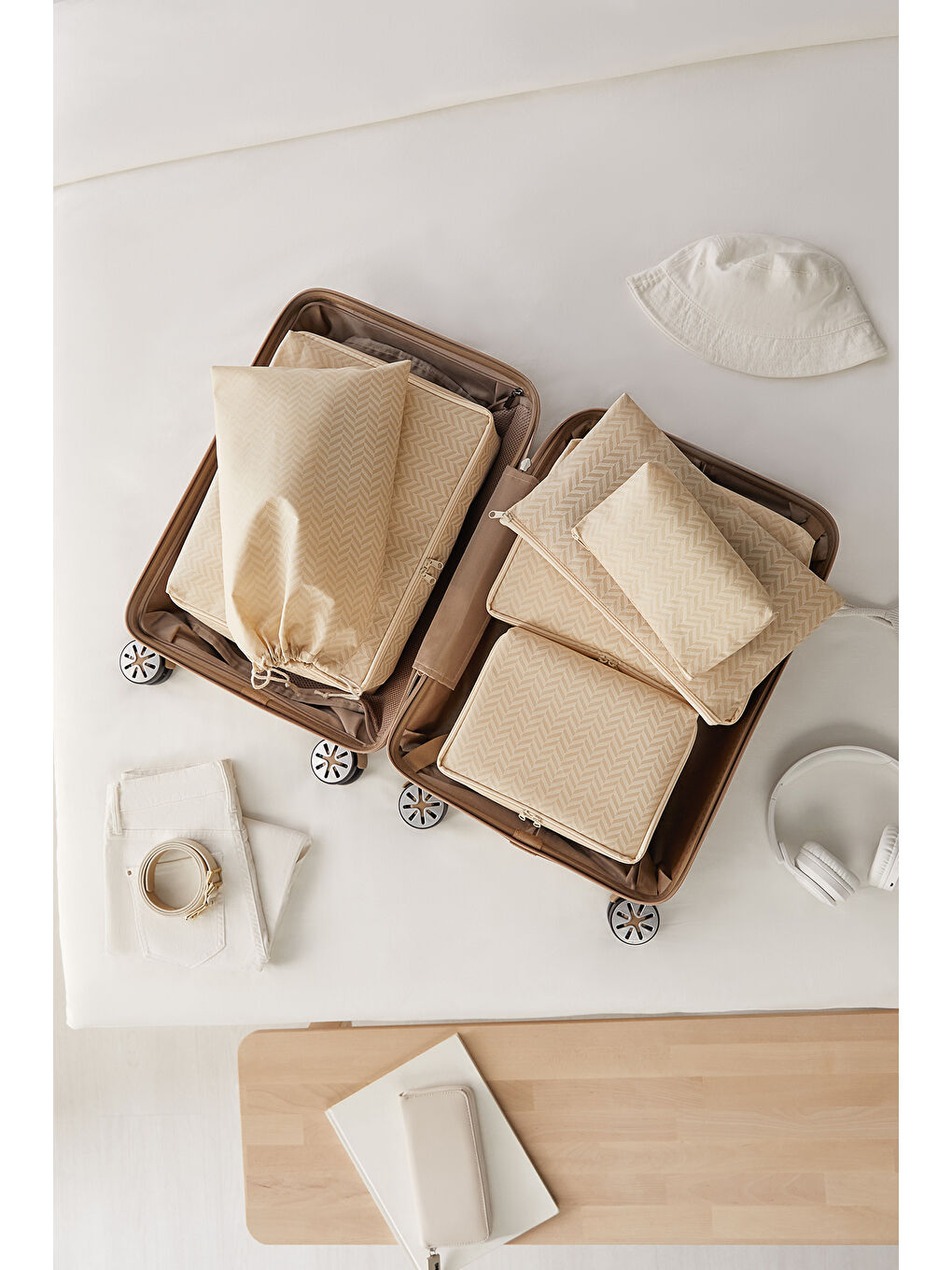6'lı Bej Balıksırtı Bavul İçi Düzenleyici Set-2