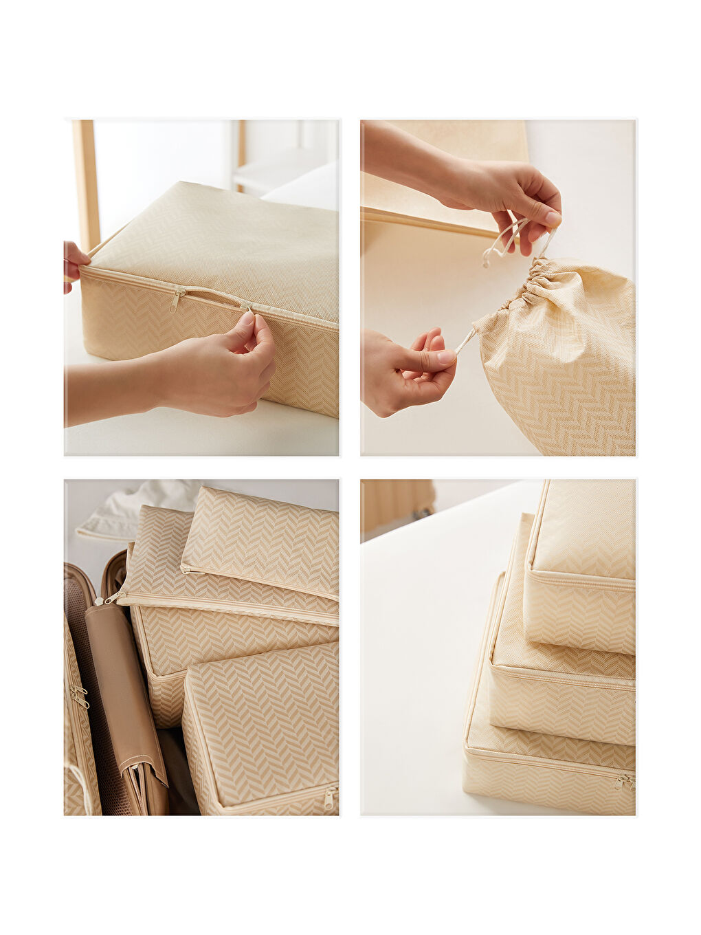 6'lı Bej Balıksırtı Bavul İçi Düzenleyici Set-3