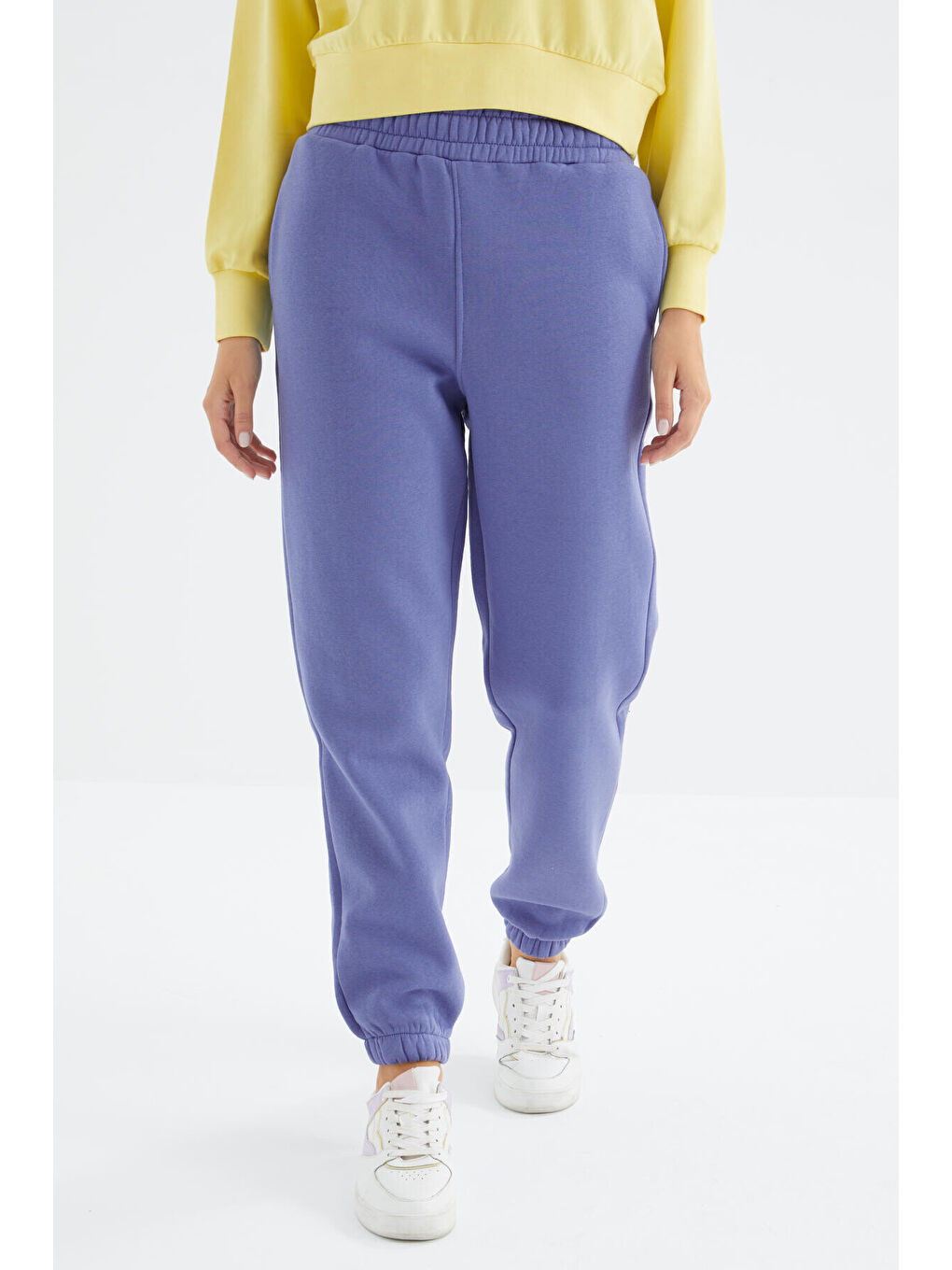 Mor Açık Eflatun Yüksek Bel Rahat Form Basic Jogger Kadın Eşofman Alt - 94624-3