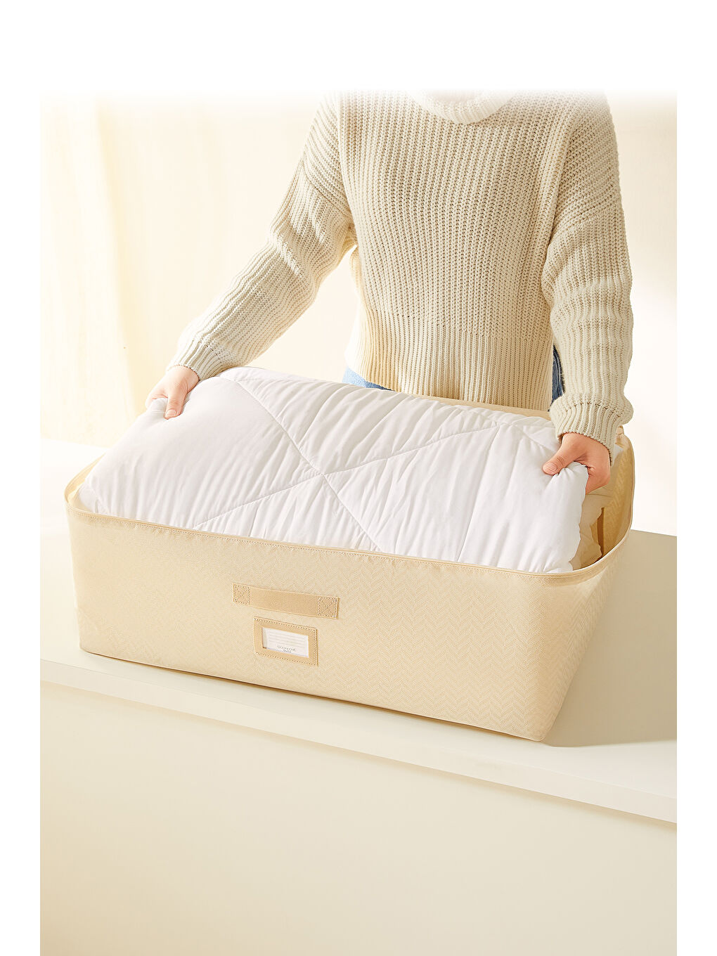 3'lü Büyük Boy Bej Balıksırtı Baza Altı Hurç Set 62 x 46 x 22 cm-1