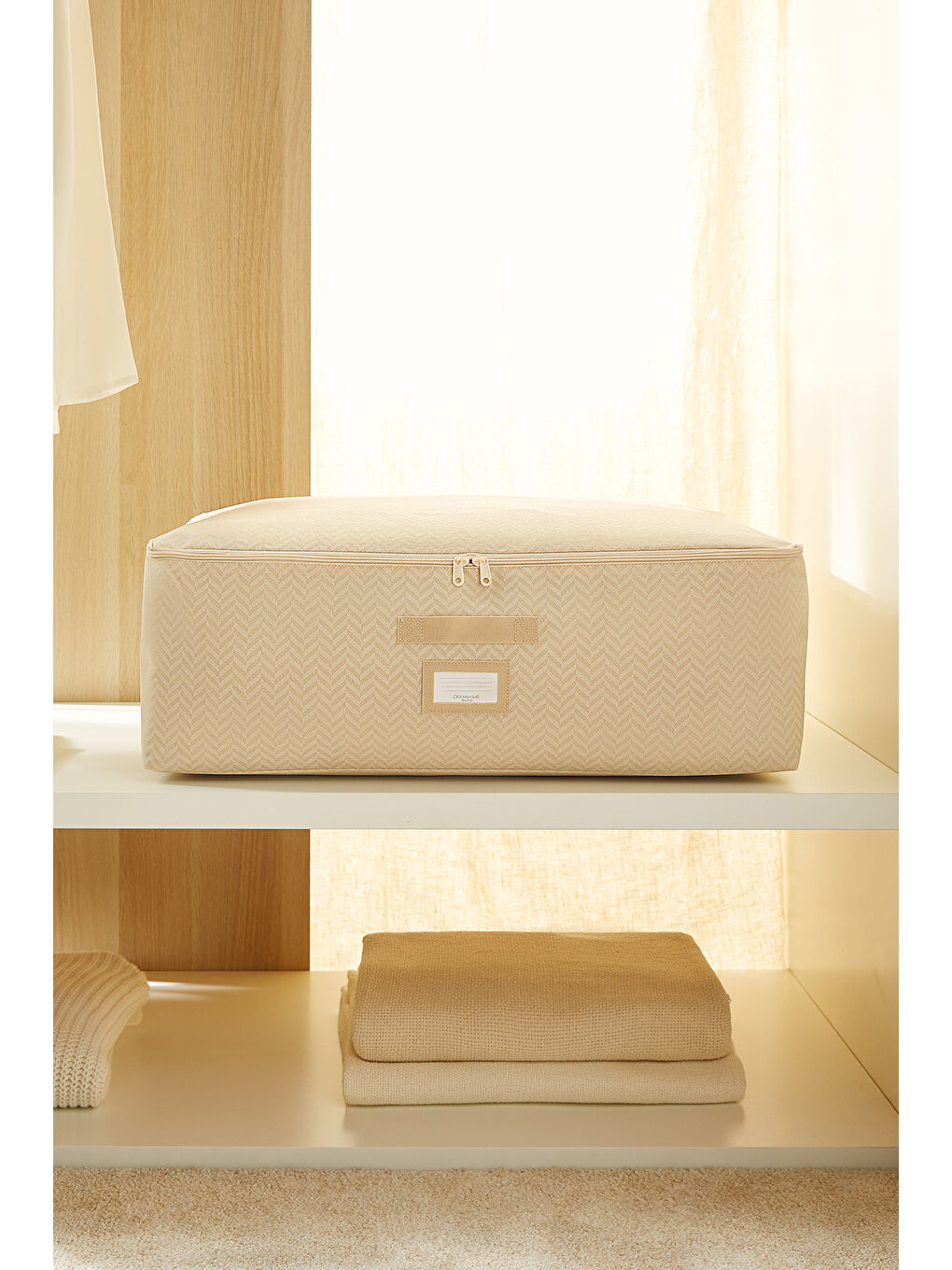 3'lü Büyük Boy Bej Balıksırtı Baza Altı Hurç Set 62 x 46 x 22 cm-3