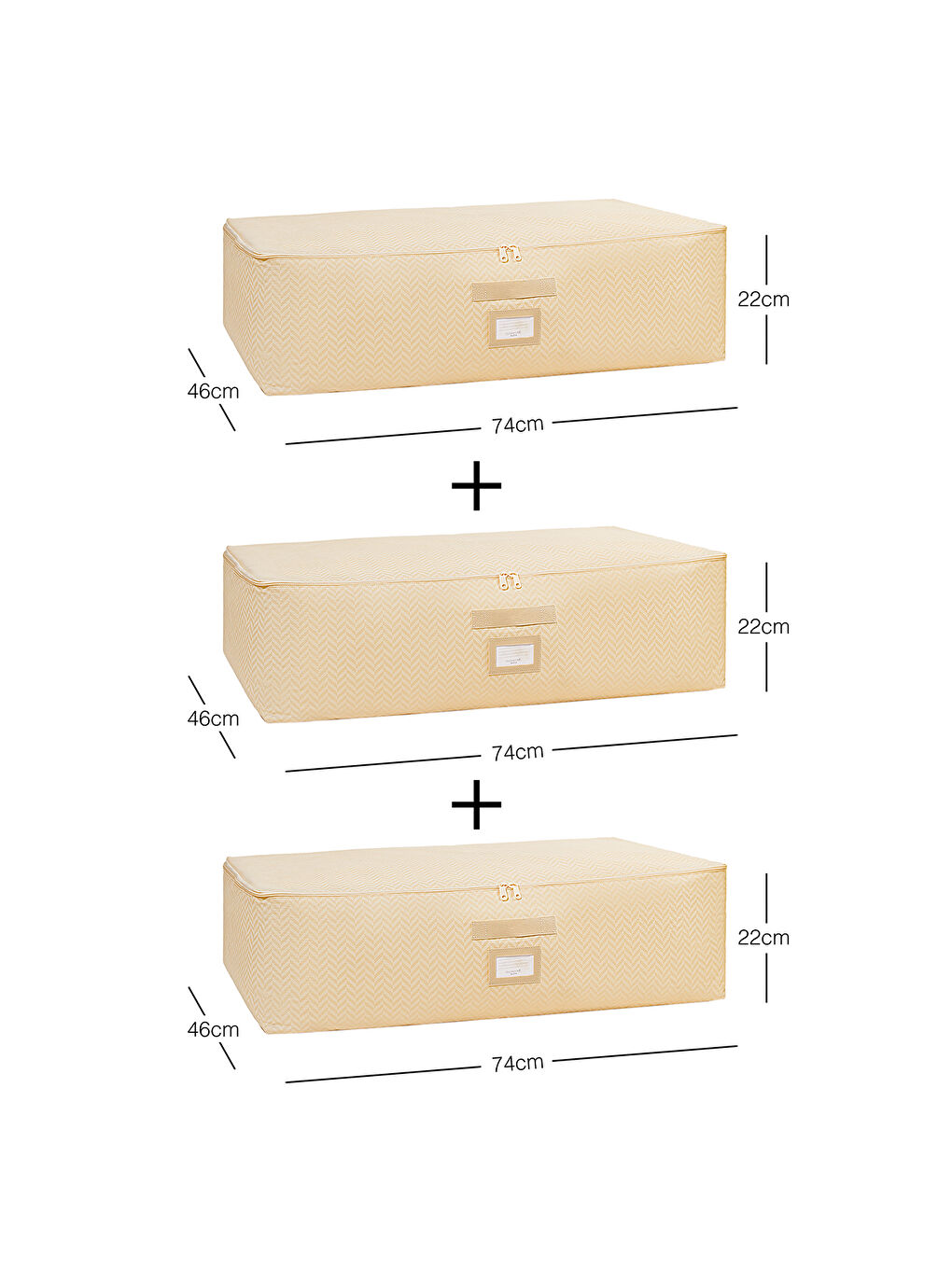 3'lü Mega Boy Bej Balıksırtı Baza Altı Hurç Set 74 x 46 x 22 cm-6