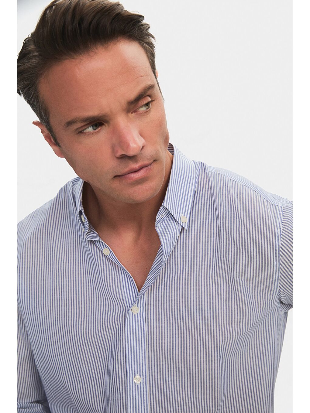 Mavi Erkek Regular Fit %100 Pamuk Düğme Yakalı Çizgili Gömlek-3