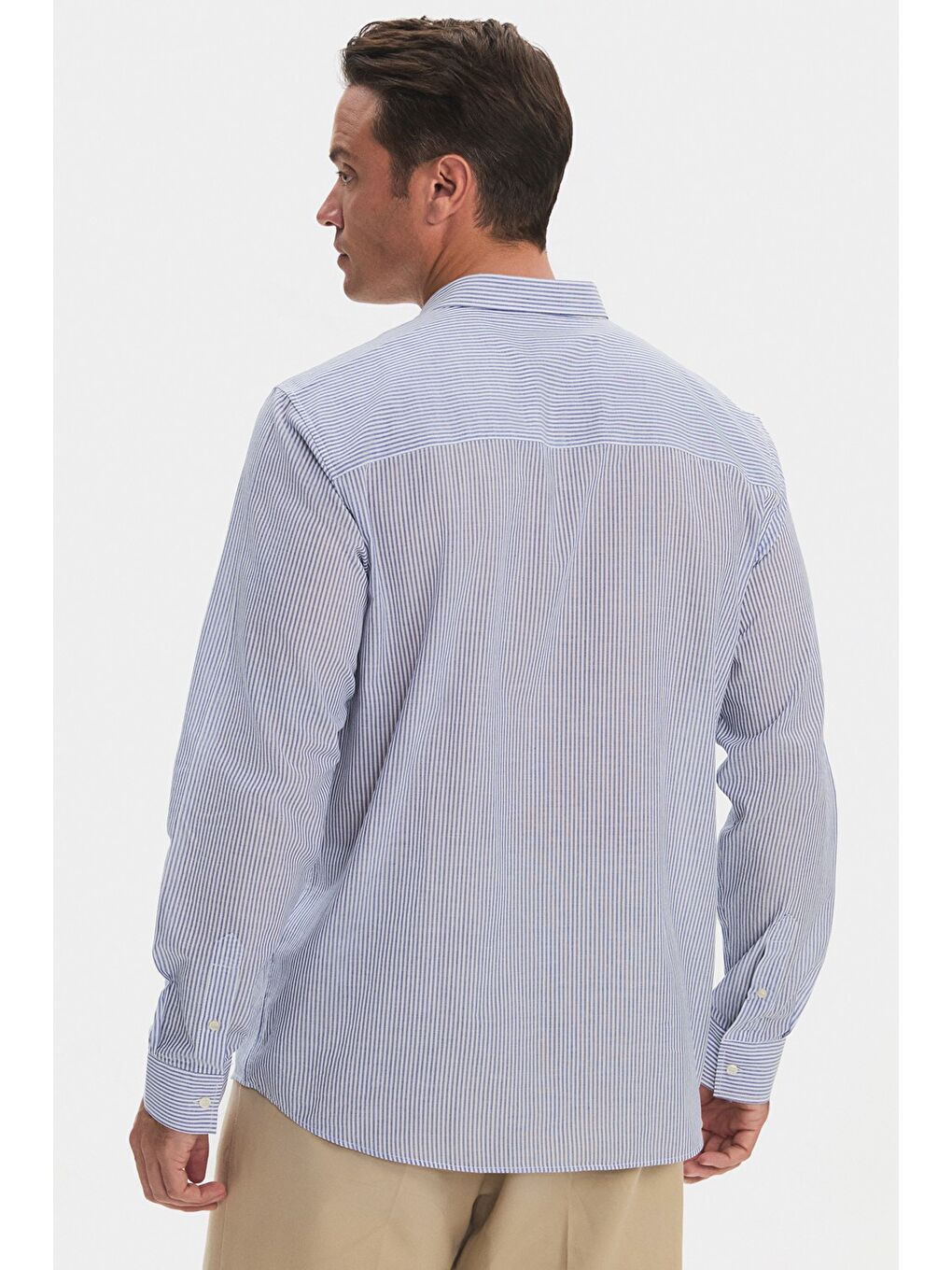 Mavi Erkek Regular Fit %100 Pamuk Düğme Yakalı Çizgili Gömlek-4