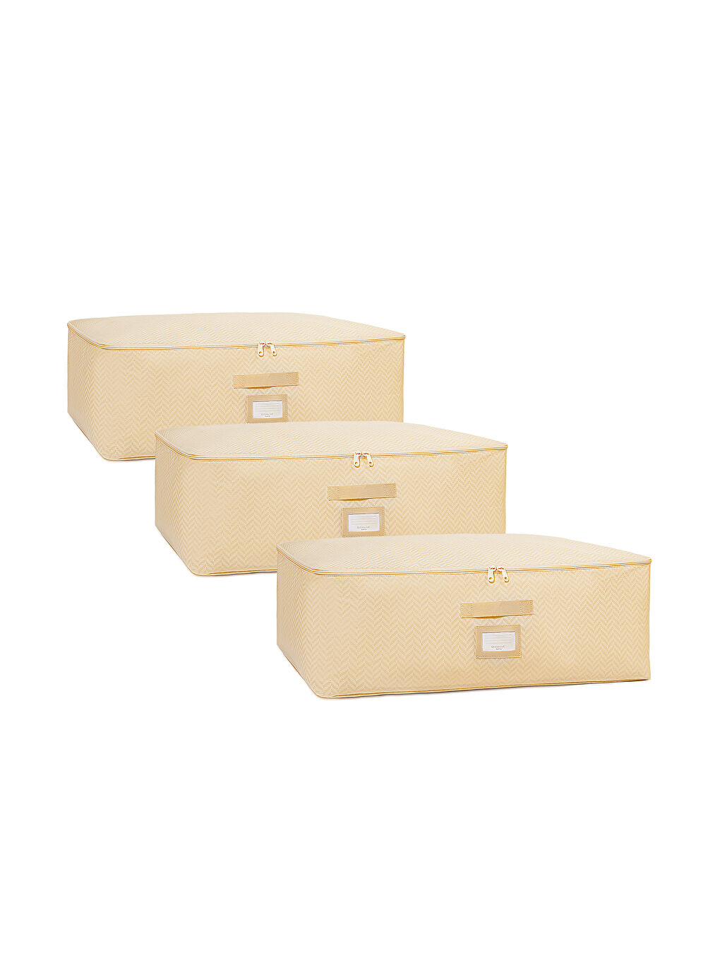 3'lü Büyük Boy Bej Balıksırtı Baza Altı Hurç Set 62 x 46 x 22 cm-6