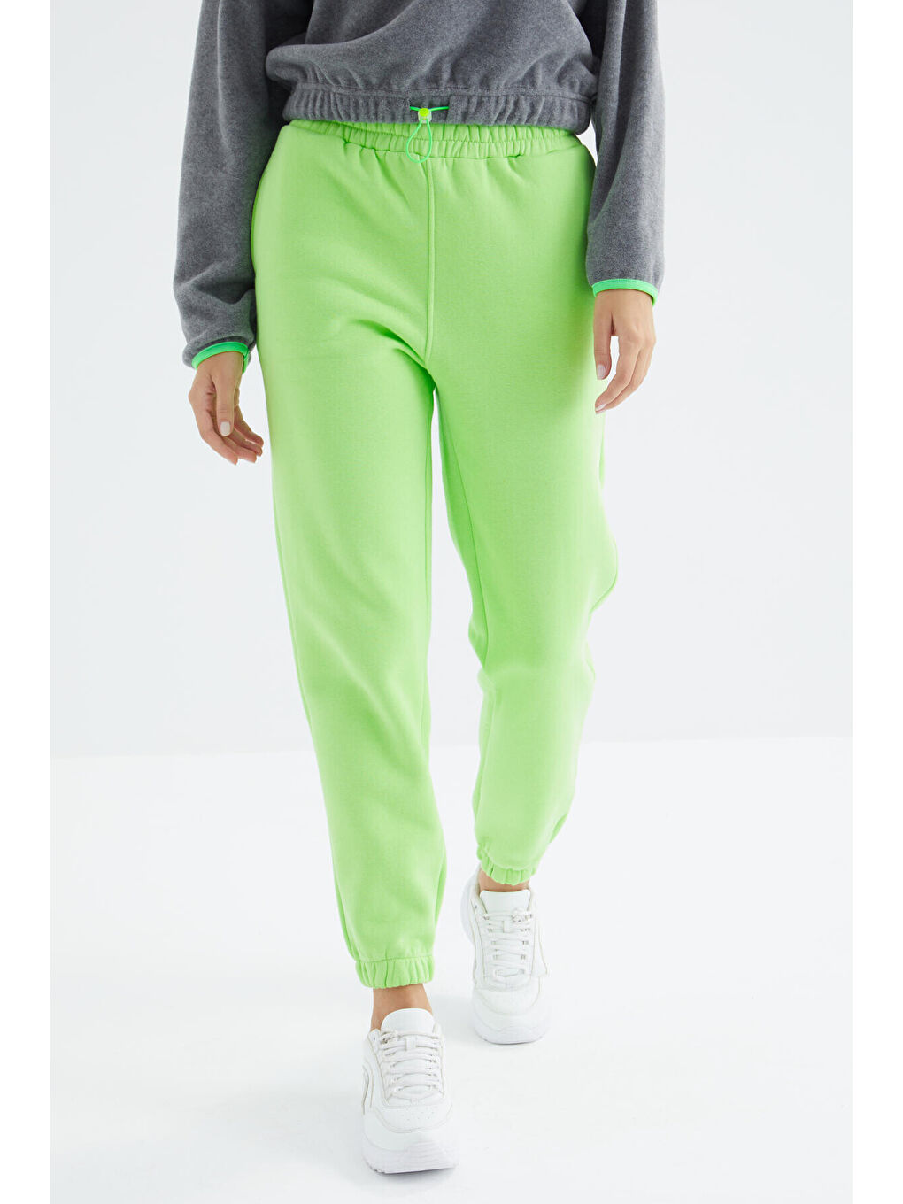 Fıstık Yeşil Yüksek Bel Rahat Form Basic Jogger Kadın Eşofman Alt - 94624-3