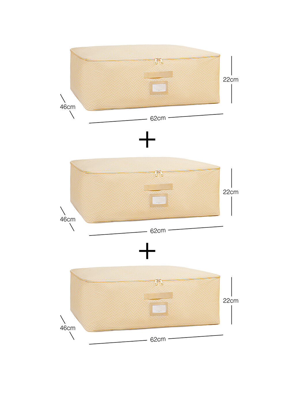 3'lü Büyük Boy Bej Balıksırtı Baza Altı Hurç Set 62 x 46 x 22 cm-7