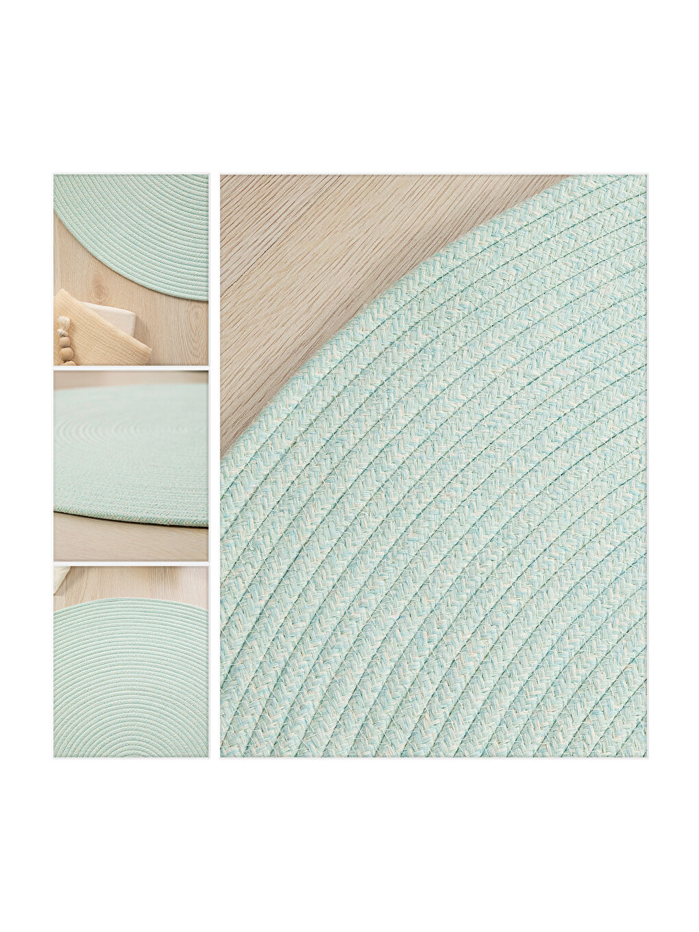 Turkuaz Yıkanabilir Yuvarlak Halı Kilim 80 cm-1