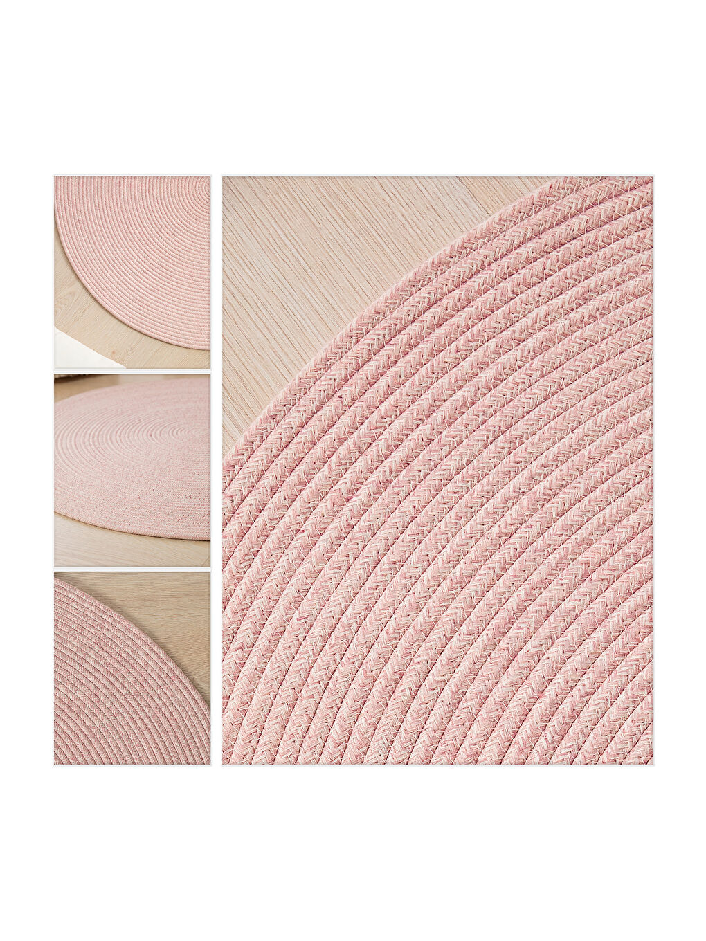 Pembe Yıkanabilir Yuvarlak Halı Kilim 120 cm-1