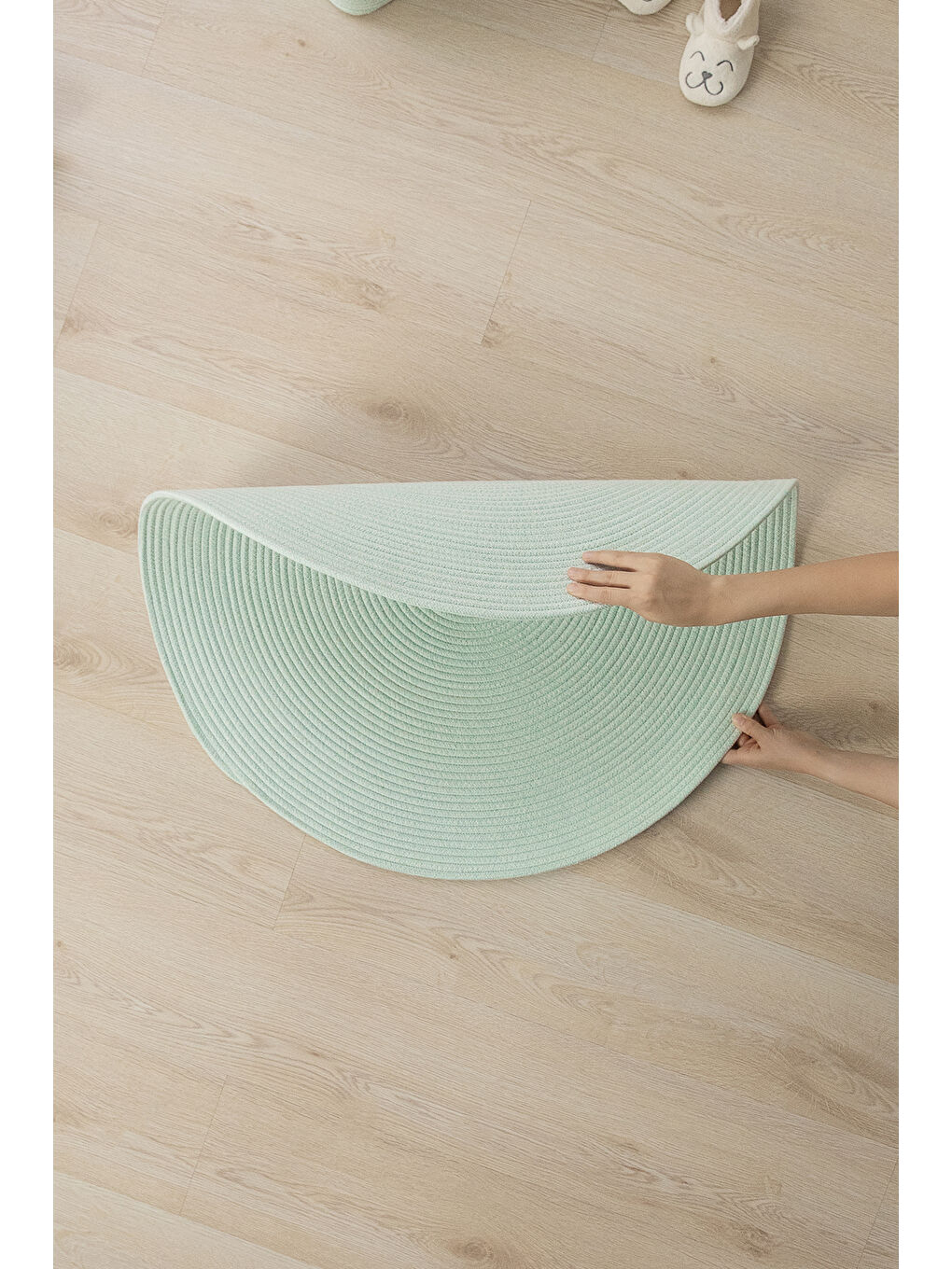 Turkuaz Yıkanabilir Yuvarlak Halı Kilim 80 cm-2