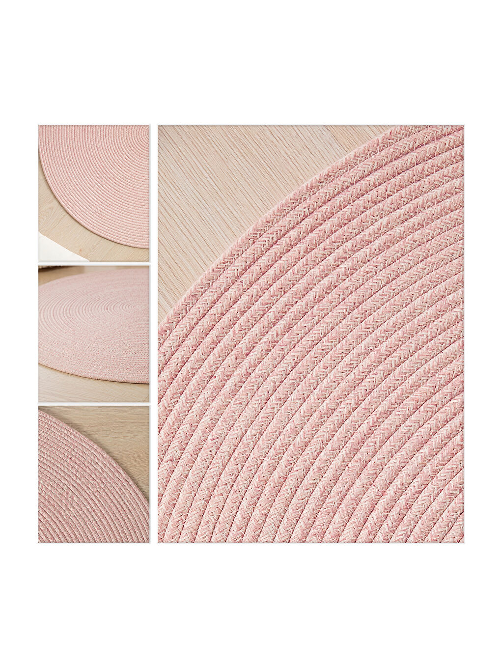 Pembe Yıkanabilir Yuvarlak Halı Kilim 80 cm-1