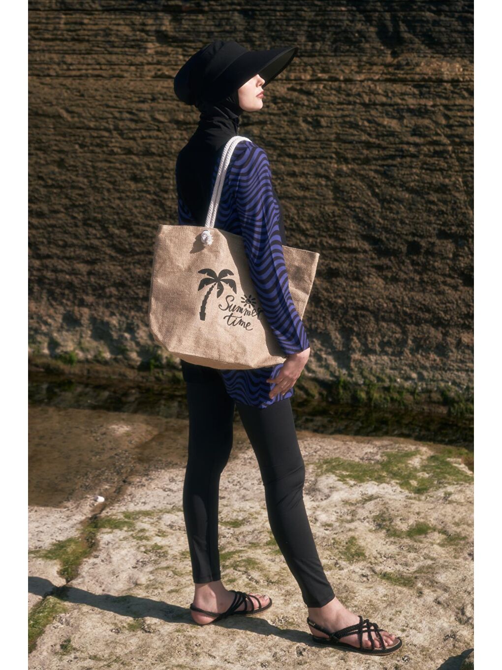 Zebra Desenli 4'Lü Tesettür Mayo 6227 Siyah/Sax-2