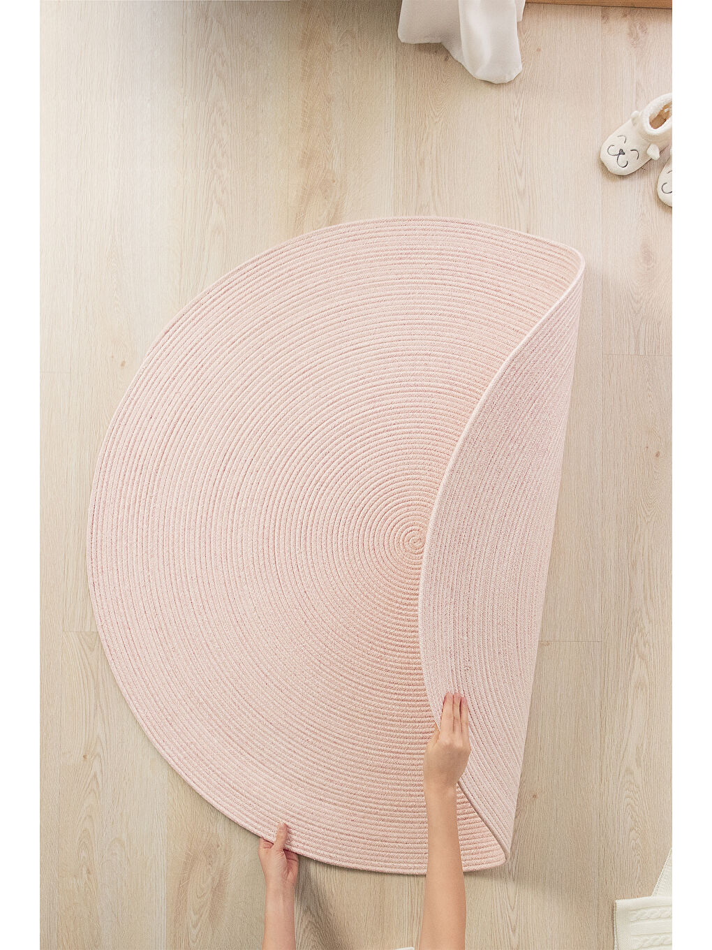 Pembe Yıkanabilir Yuvarlak Halı Kilim 120 cm-2