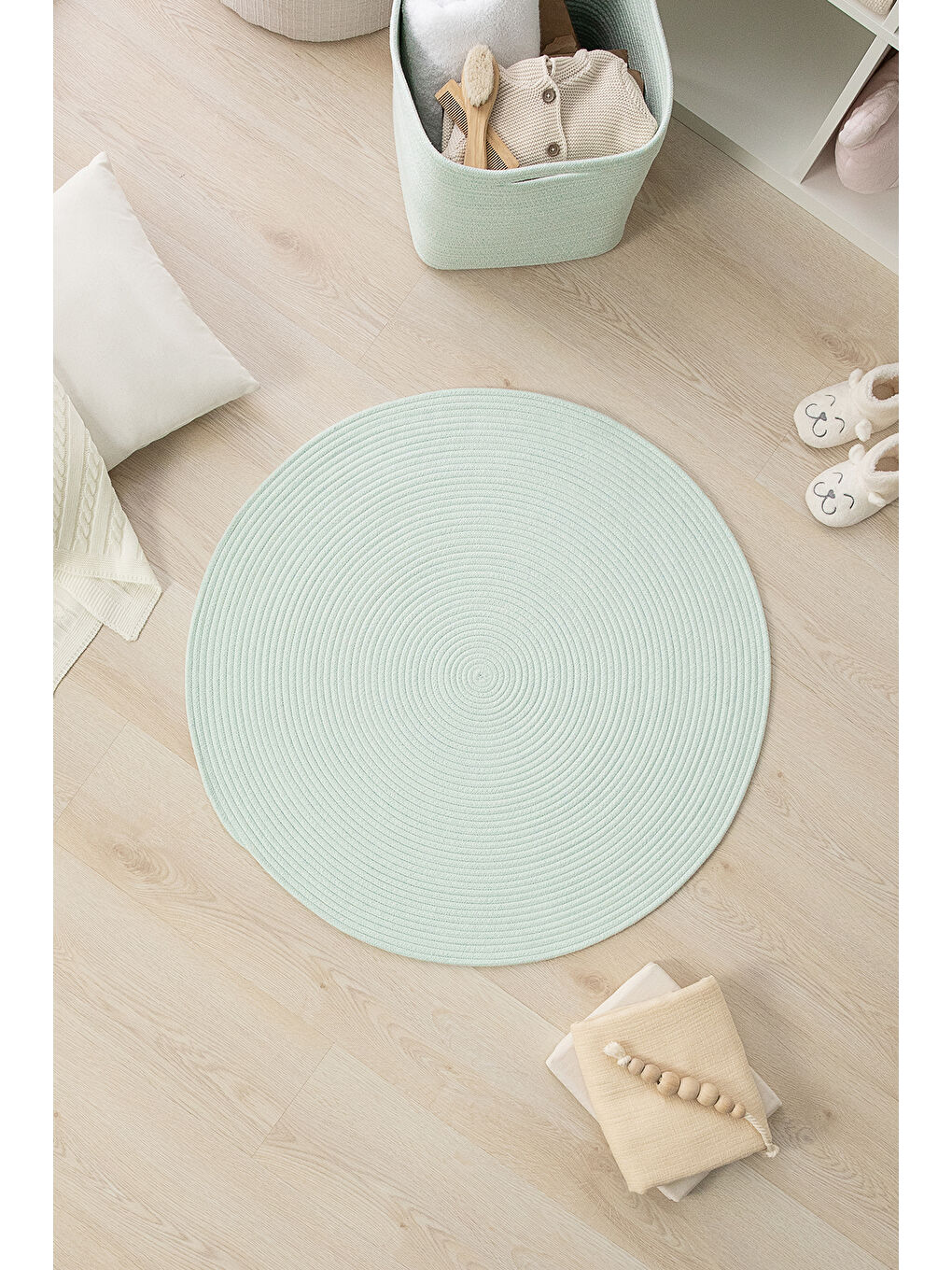 Turkuaz Yıkanabilir Yuvarlak Halı Kilim 80 cm-3