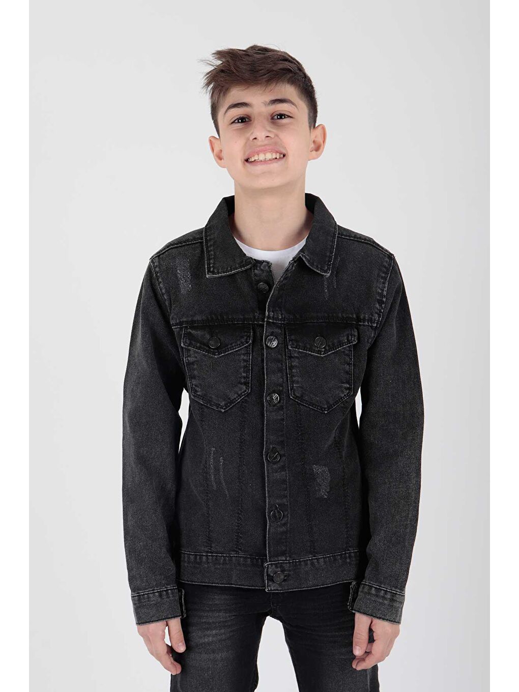 Siyah Erkek Çocuk Pamuklu Jean Ceket Günlük Modaya Uygun-1
