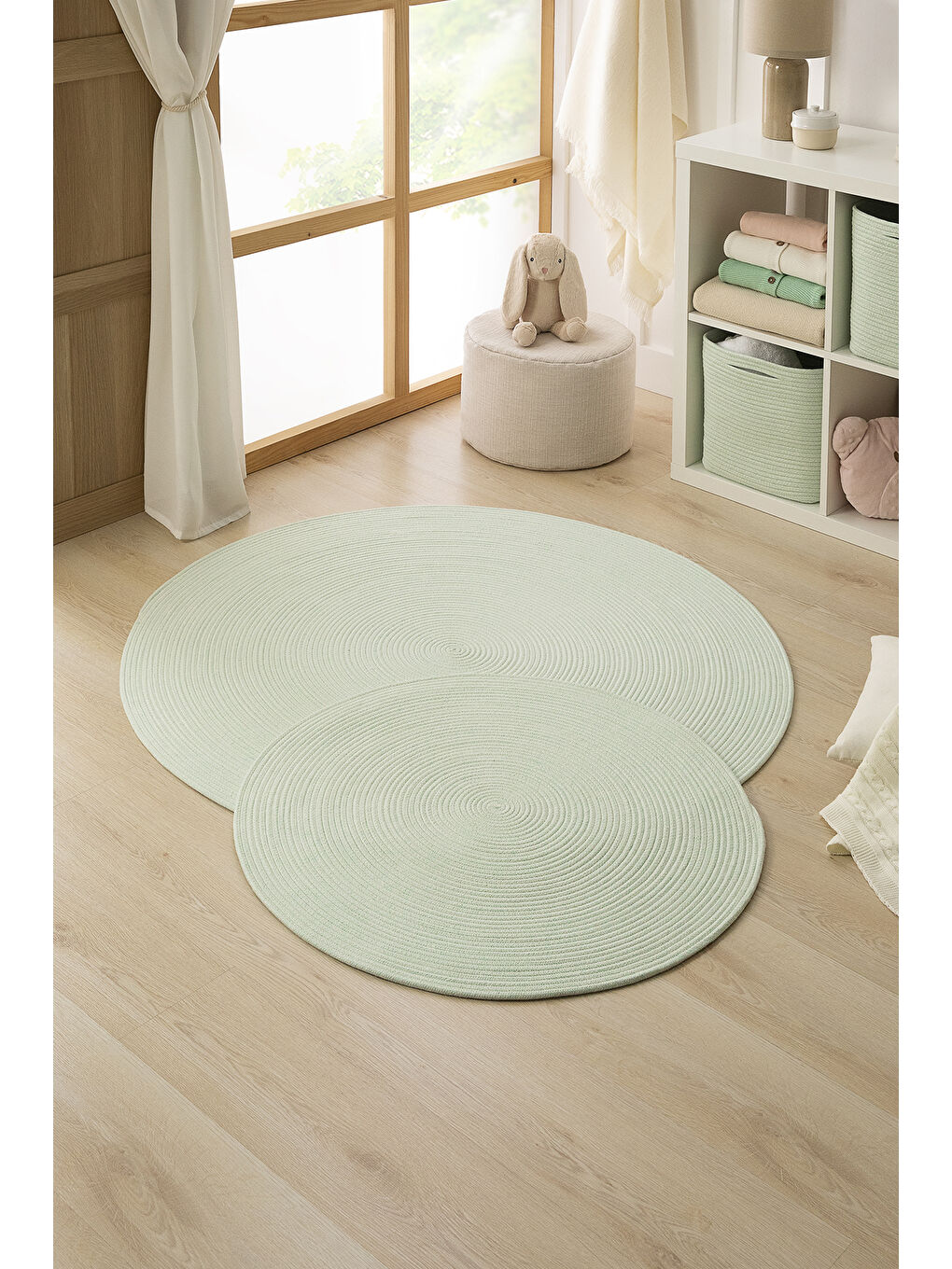 Turkuaz Yıkanabilir Yuvarlak Halı Kilim 80 cm-4