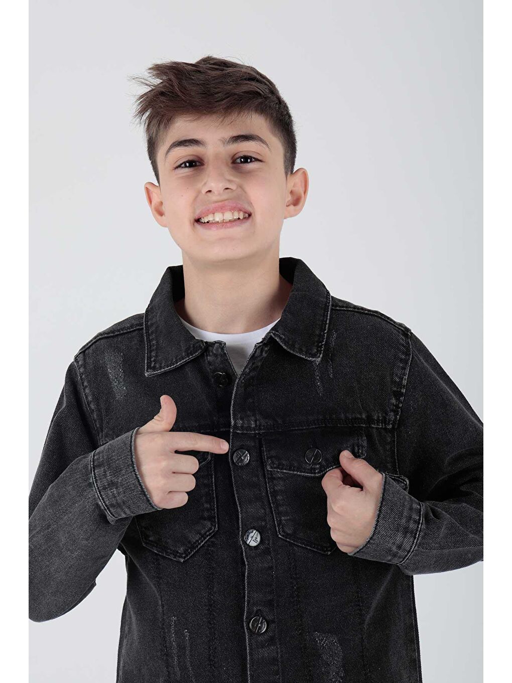 Siyah Erkek Çocuk Pamuklu Jean Ceket Günlük Modaya Uygun-2