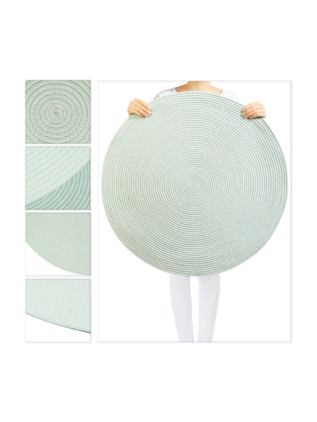 Turkuaz Yıkanabilir Yuvarlak Halı Kilim 80 cm-5