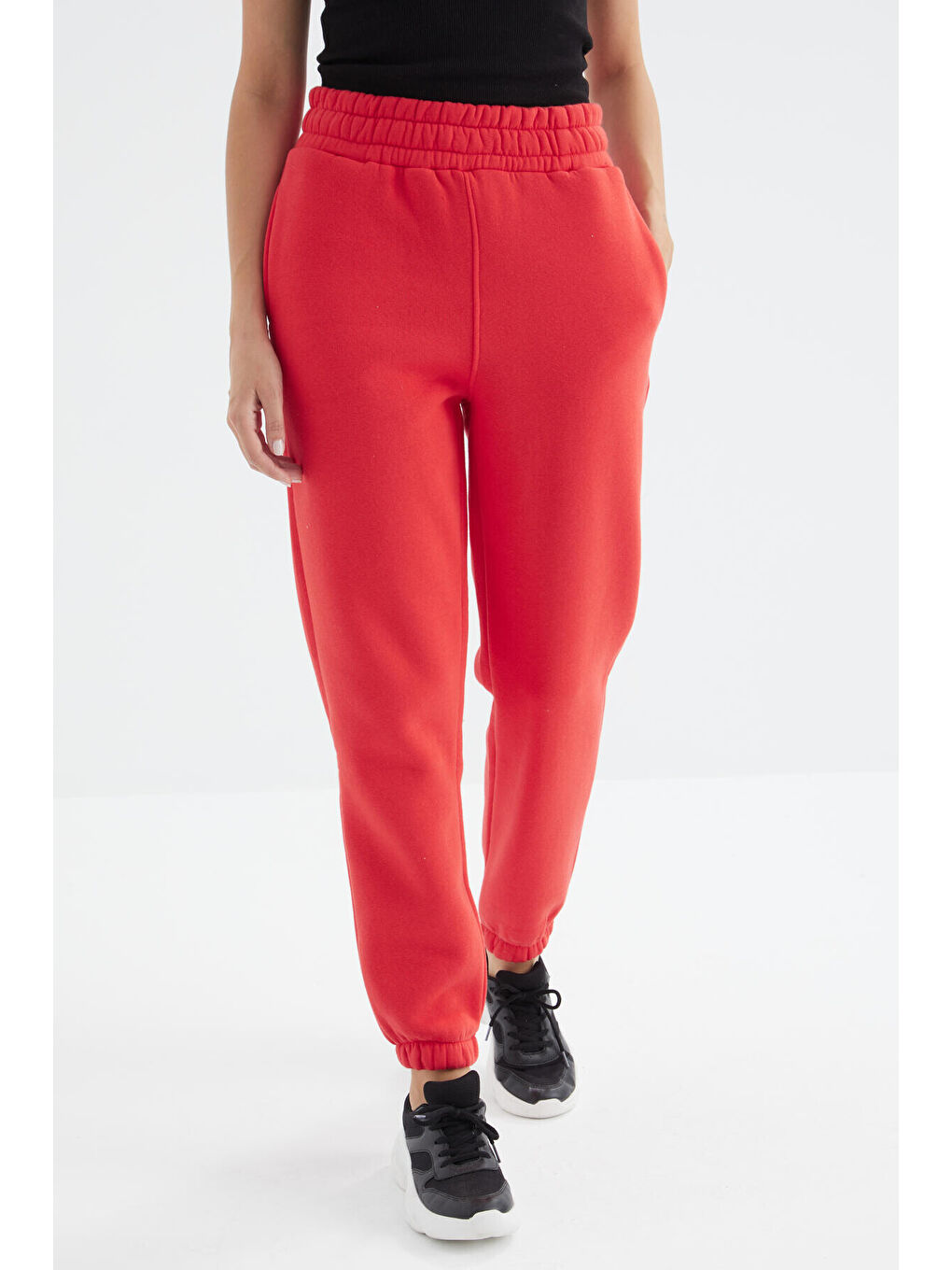 Kırmızı Fiesta Yüksek Bel Rahat Form Basic Jogger Kadın Eşofman Alt - 94624-3