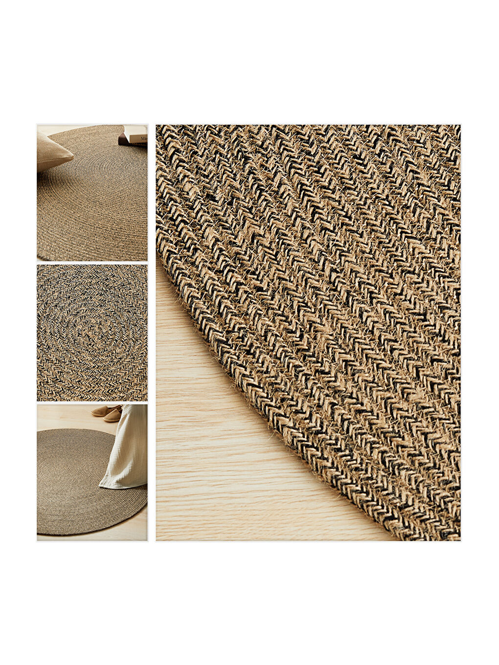 Siyah Yuvarlak Jüt Halı Kilim 120 cm-1