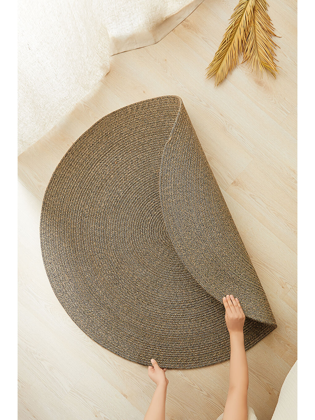 Siyah Yuvarlak Jüt Halı Kilim 120 cm-2