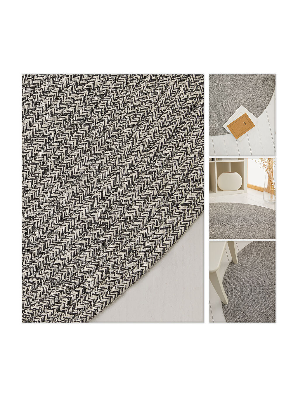 Gri Yıkanabilir Pamuklu Yuvarlak Halı Kilim 80 cm-1