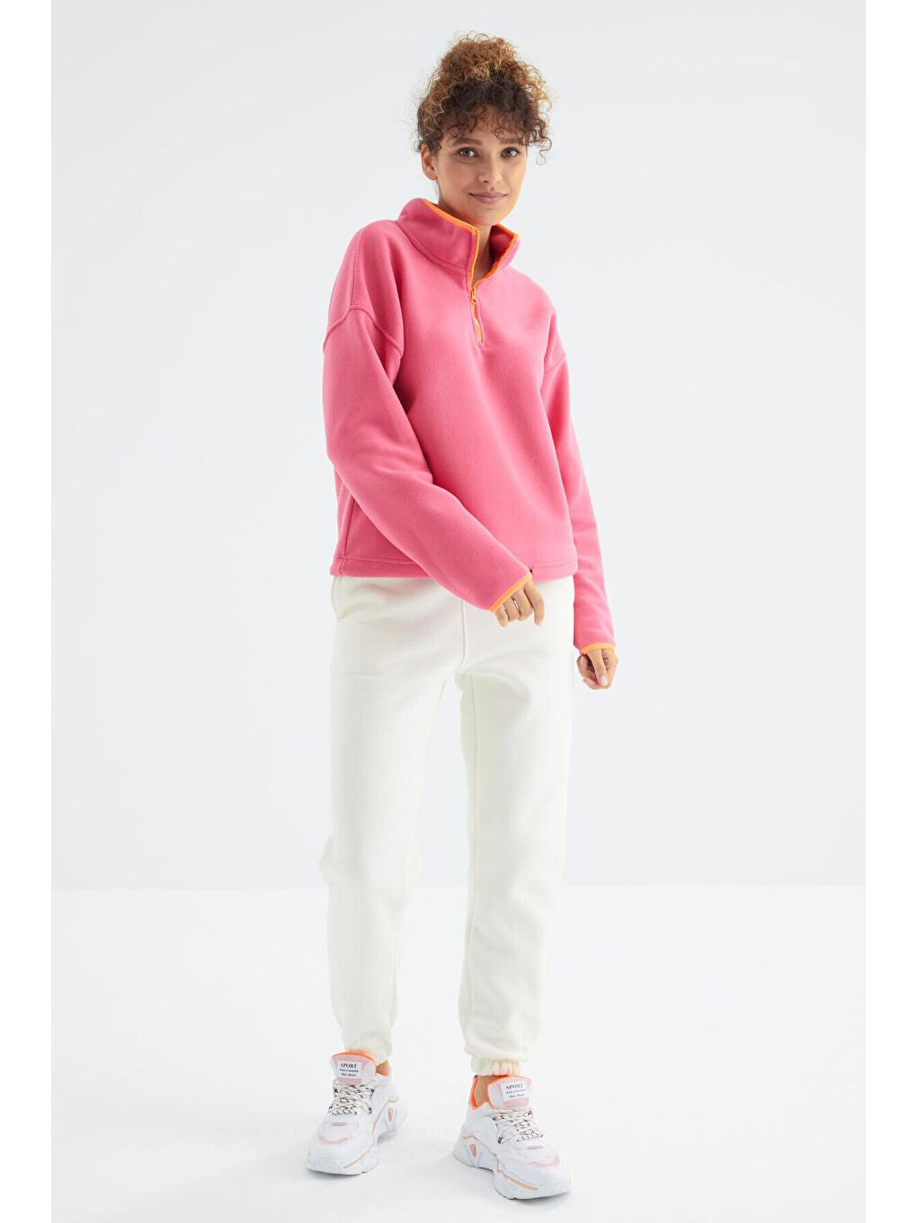 Ekru Yüksek Bel Rahat Form Basic Jogger Kadın Eşofman Alt - 94624-2