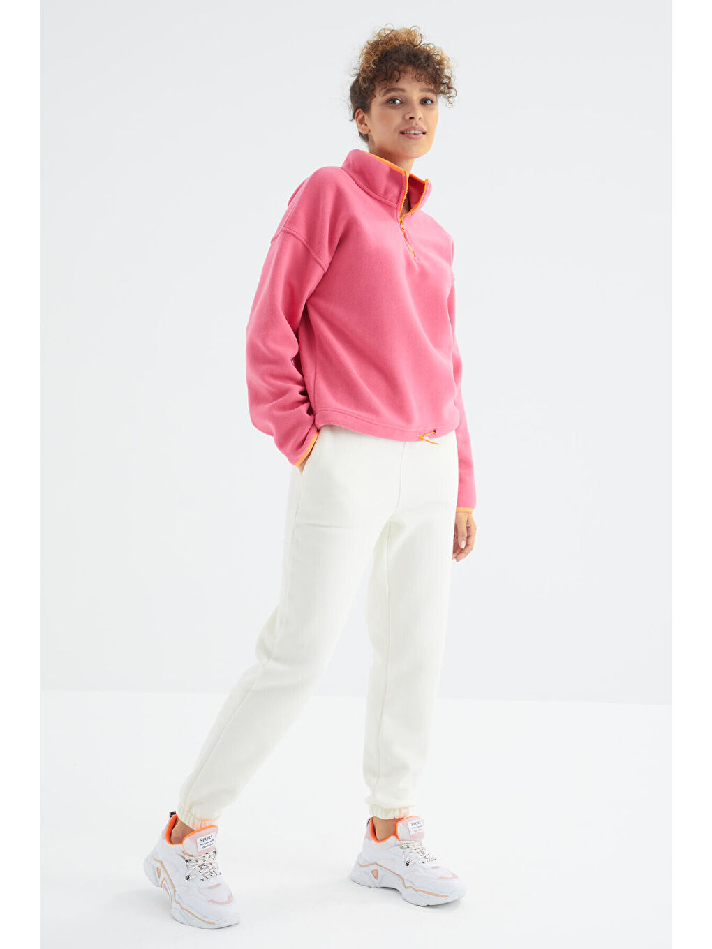 Ekru Yüksek Bel Rahat Form Basic Jogger Kadın Eşofman Alt - 94624-4