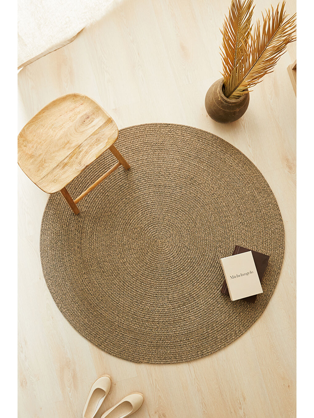 Siyah Yuvarlak Jüt Halı Kilim 120 cm-3