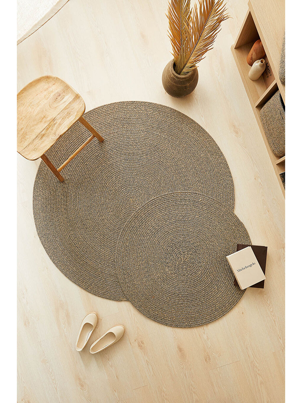 Siyah Yuvarlak Jüt Halı Kilim 120 cm-4